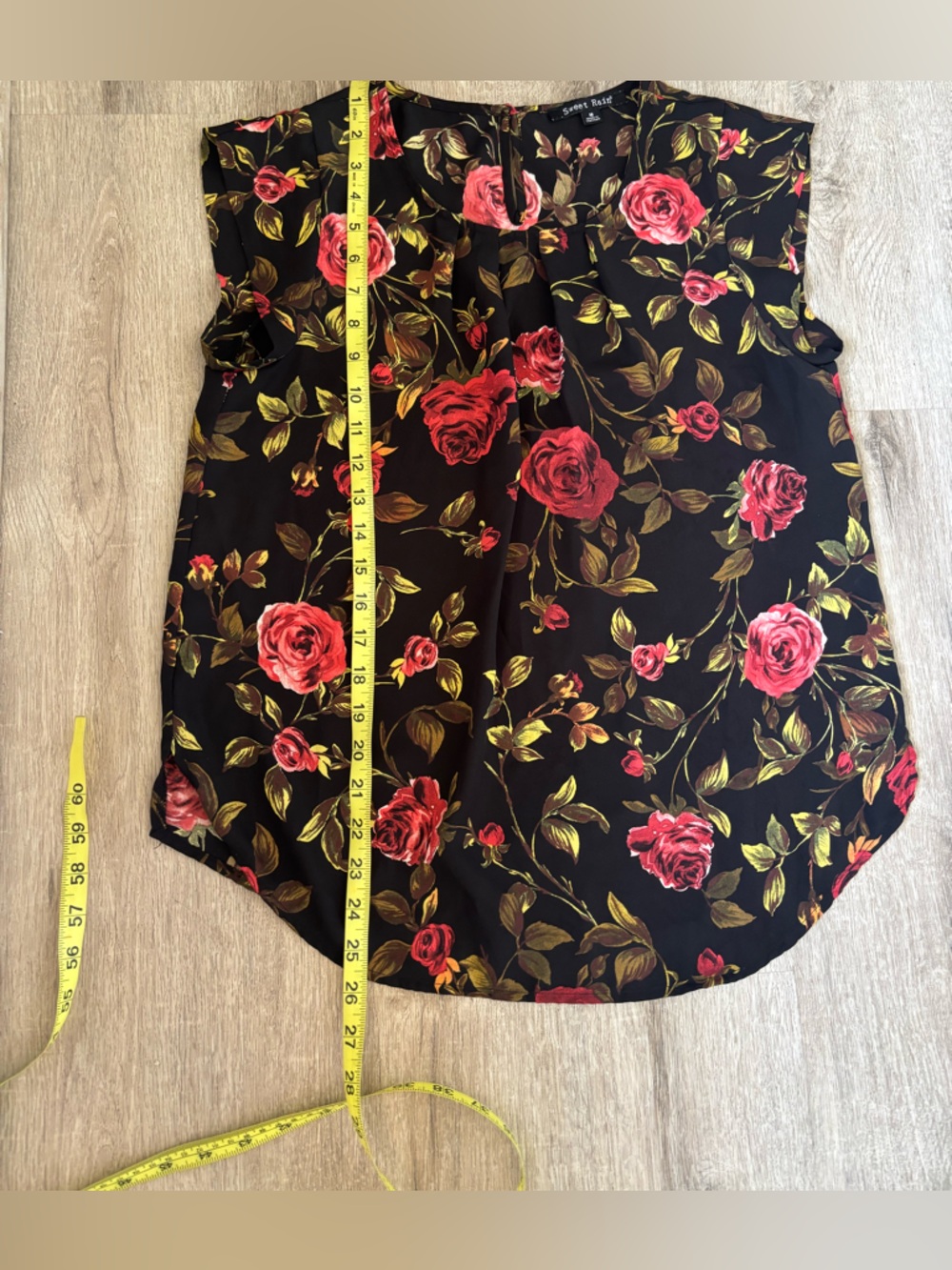 Sweet Rain Black Blouse with Red Rose Print - Picture 11 of 12